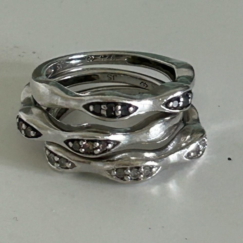 Sterling Silver Colored Diamond 3pc Stack Ring Se… - image 1